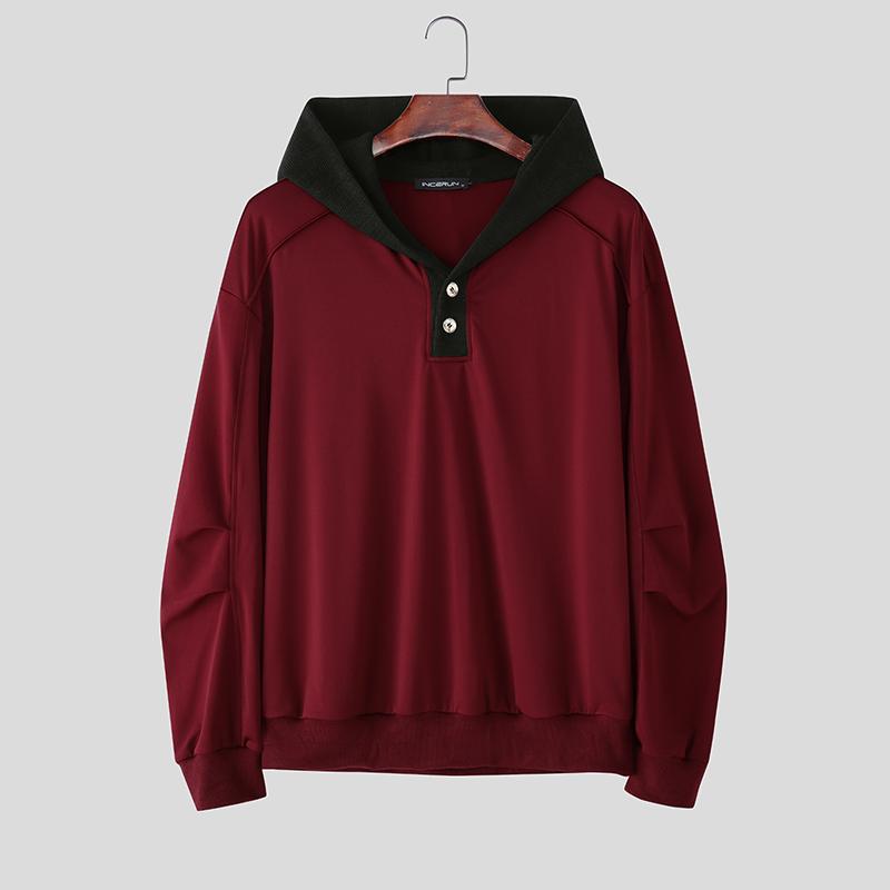 INCERUN S-5XL Men Casual Long Sleeve Stitching Hooded Pullovers Sweatshirts Hoodies
