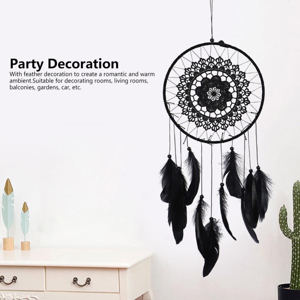 Sogno Fiorito Piuma Nera Ragnatela Decorazione Intrecciata Appeso a Parete Piume Scure Pizzo Ragnatela Ciondolo Ornamento per la Casa