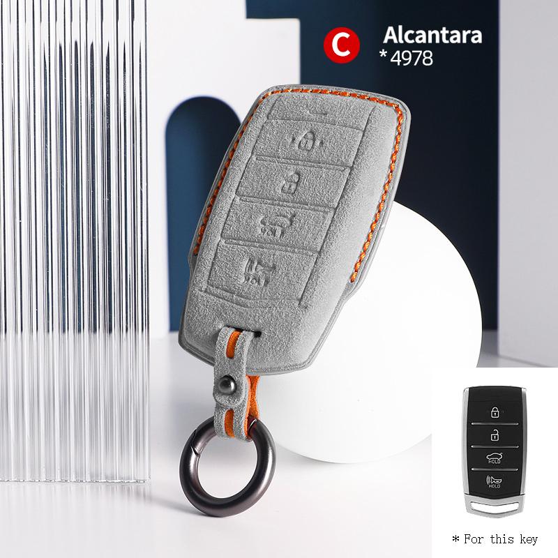 Suede Alcantara For Genesis G70 G90 G80 2017 2023 2020 Accessories Car Key Case Cover Auto Remote Protector Keychain Shell