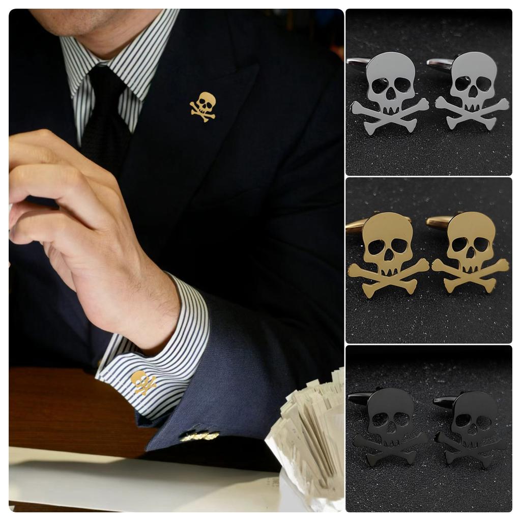Punisher Skull Gold-plated Badge, Suit Lapel Pin Stainless Steel Black, Anti-exposure Buttons for Women, Brooch for Men
