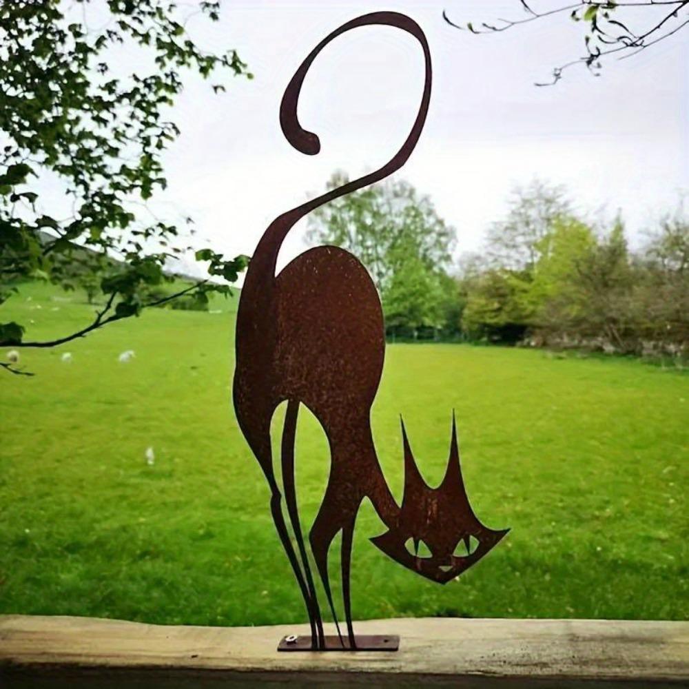 Wrought Iron Cat Halloween Fence Ornament Outdoor Garden Decor
