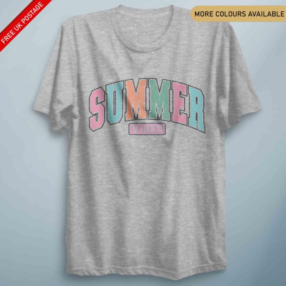 Summer Vibes Rainbow Tshirt 70s 60s Retro Vintage Unisex Tee Adults Kids Top S