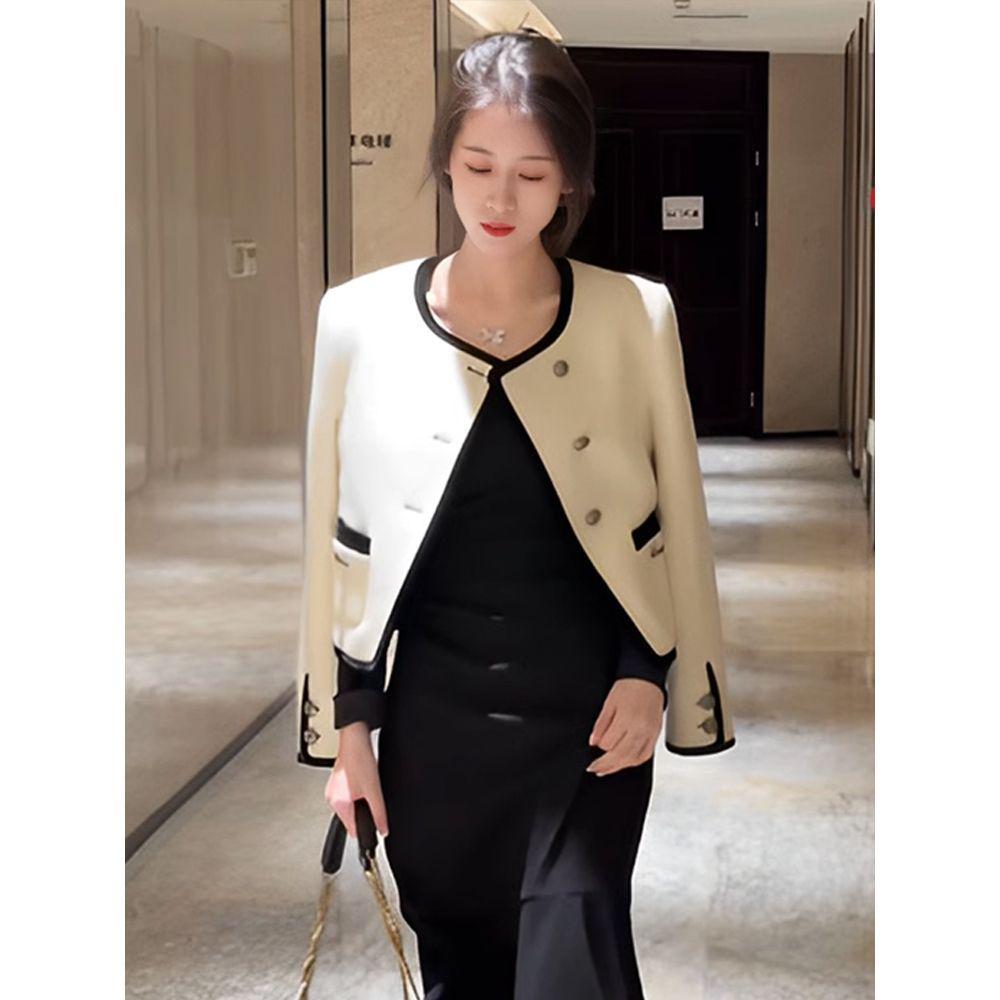 Elegant Coco Style Spring Suit Set: Women's Long Sleeve Jacket + Skirt