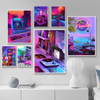 Style moderne jeu néon DJ affiche impression course Cocktail mur Art toile peinture jeux vidéo paradis chambre décor idée cadeau pas de cadre