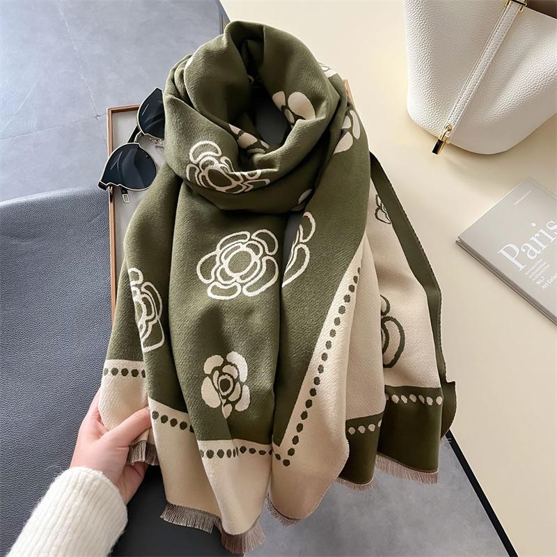Sciarpa invernale in cashmere da donna, pashmina floreale, scialli e stole di marca di lusso, sciarpa, hijab, stole da viaggio, coperta calda