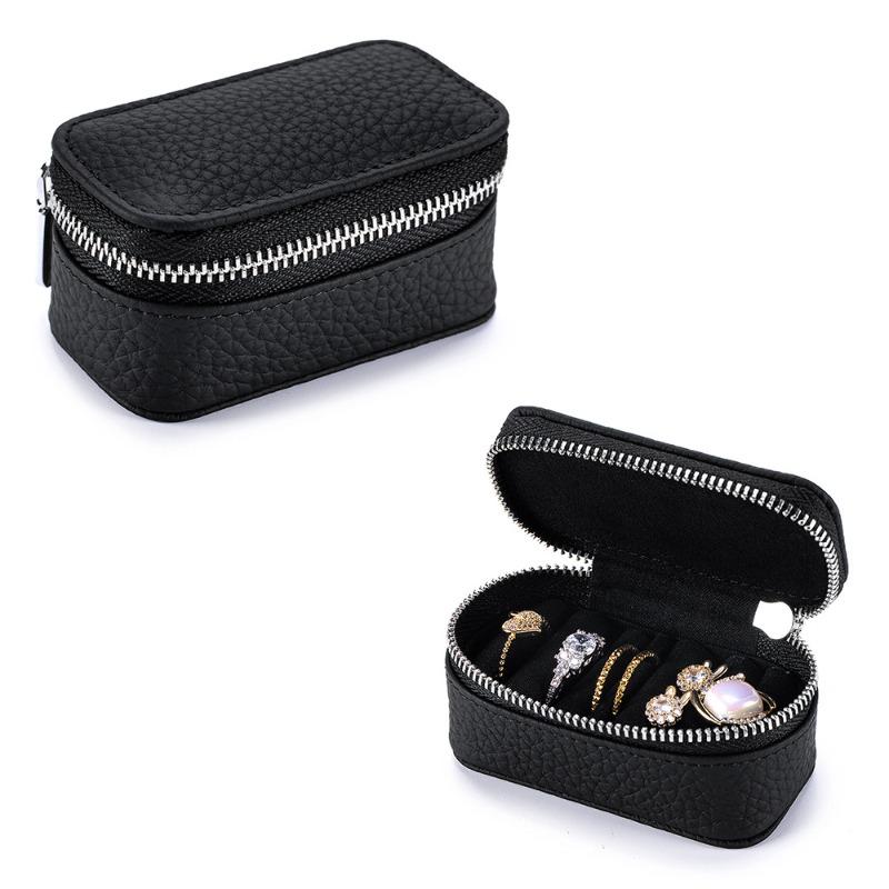 Leather Portable Travel Jewelry Box Ring Necklace Earrings Box Mini Jewelry Storage Box Jewelry Box Jewelry Bag чёрный