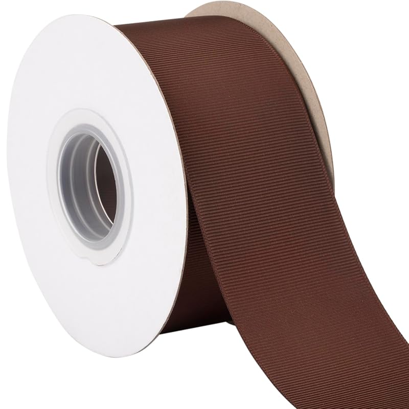[Tekdeere]Width 50mm Solid Brown Grosgrain Ribbon, Perfect for Gift Wrapping, Sewing, Hair Accessories, Wedding Decorations - 22 Meters/roll