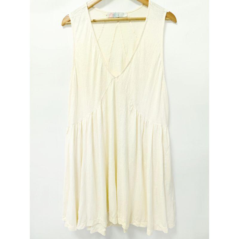 

FP More Good Products Super Comfortable Linen Cotton Pleated Design V Neck Sleeveless Ethereal Swing Dress Beige M(No refund)