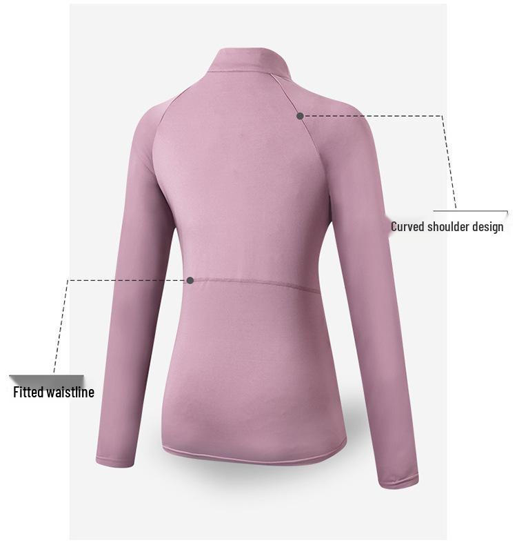 Women's Quick-Dry Long Sleeve Bodycon Sports Yoga Top with Half-Zip and Stand-Up Collar.