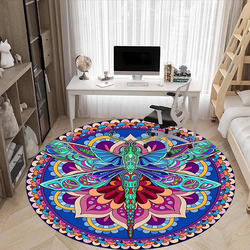 1pc Mandala, DragonflyChair Carpet for Office, Indoor Non-Slip Washable Polyester Fiber Carpet, Mat For Office, Machine Washable