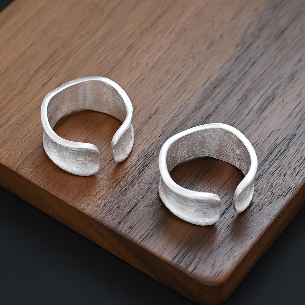 PANJBJ 925 Sterling Silver Frosted Texture Rings for Women Geometry Design Wide Punk Jewelry Party Gift Wholesale