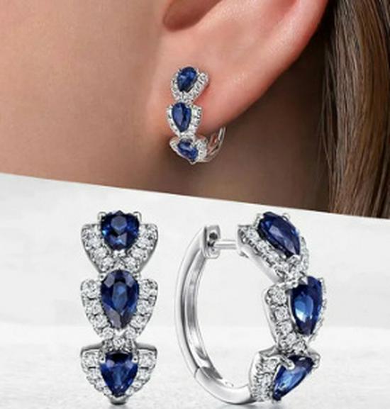 

Винтажные серьги-кольца в форме капли с сапфировым цирконом для женщин - Синий, Роскошный, Европейский и Американский стиль