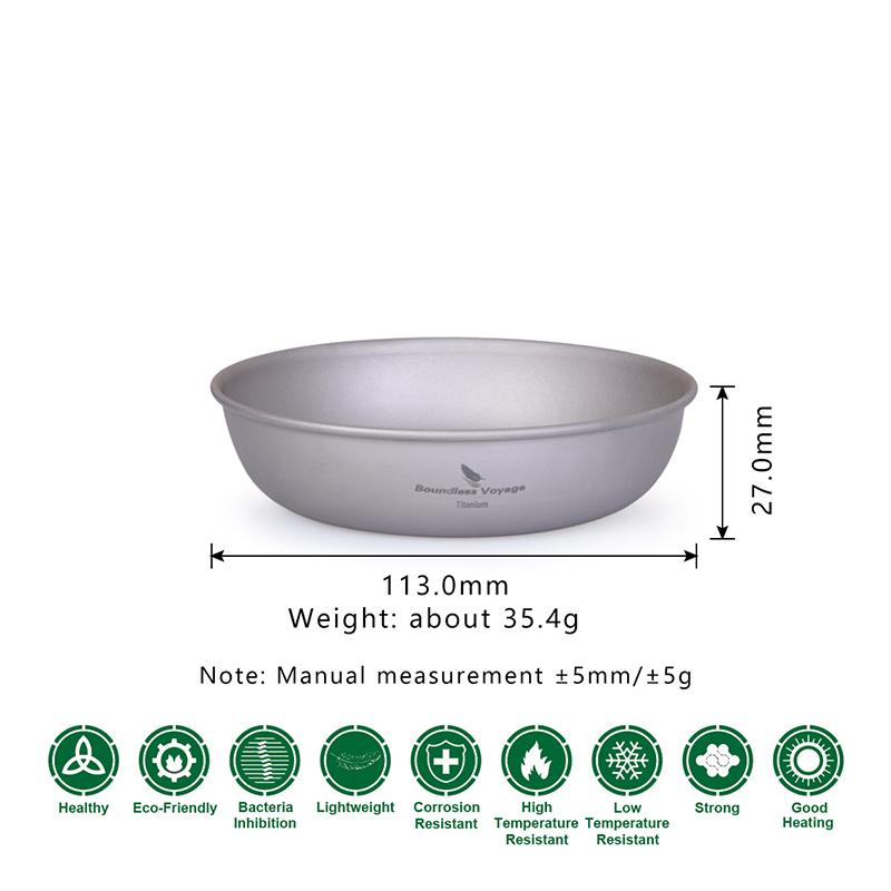 

Безграничное путешествие Титановая тарелка, Посуда для пикника и кемпинга, Тарелка для фруктового салата, Обеденная миска с сетчатым мешком