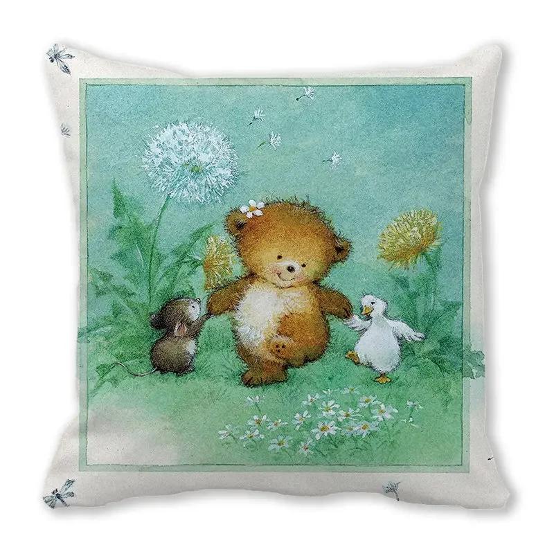 Home Decor Spring/Summer Pillowcase Animal Cat Dog Duck Sheep Print Cushion Cover Sofa Polyester  Funda De Almohada