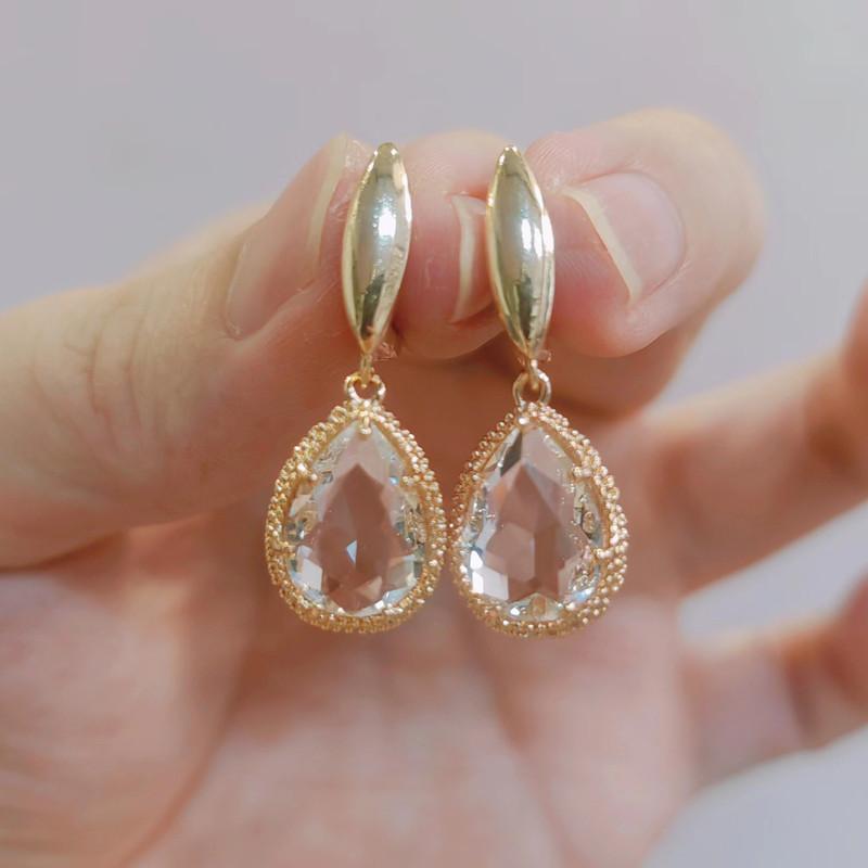 Женские серьги-капли со сверкающими кристаллами и цирконием, новинка 2023 года, серьги золотого цвета, изысканные ювелирные аксессуары для вечеринок белый