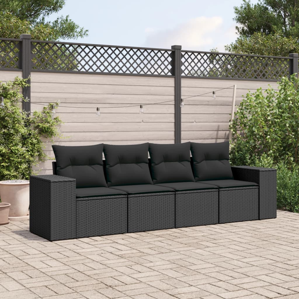 4 Piece Outdoor Sofa Set with Cushions Black Poly Rattan