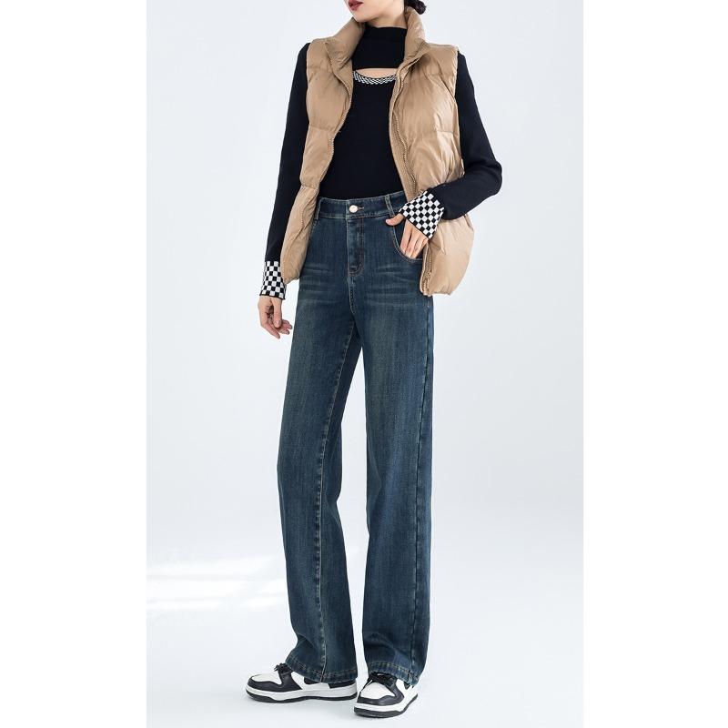 Integrated Velvet Fashion Retro Straight Jeans for Women In Winter New Narrow Version High-waist Versatile Slim Trousers