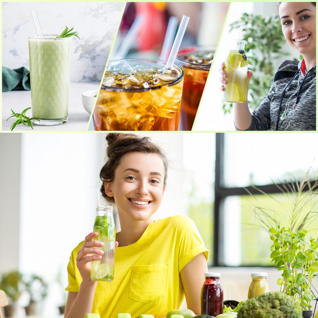 6/25 Stück Plastikstrohhalm-Set mit Reinigungsbürste 11,85 Zoll lang BPA-frei Klare Trinkhalme für Smoothies Tee Saft Milchshakes