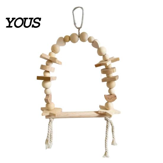 Wood Parrot Toy Hanging Swing Toy, Wooden Bird Perch Stand for Cage, Standing Branch Beads Blocks Chew Parakeet Cockatiel Budgie Macaws