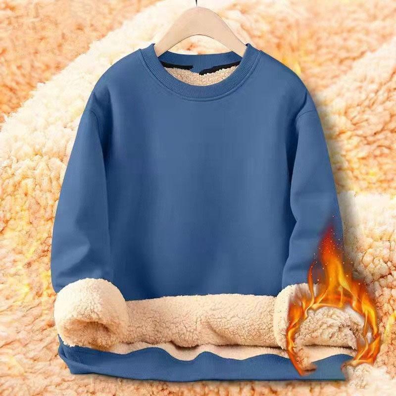 Men's Autumn Winter Thickened Fleece-Lined Round Neck Sweatshirt Casual Jacket Simple Solid Color Warm Protection Against Cold