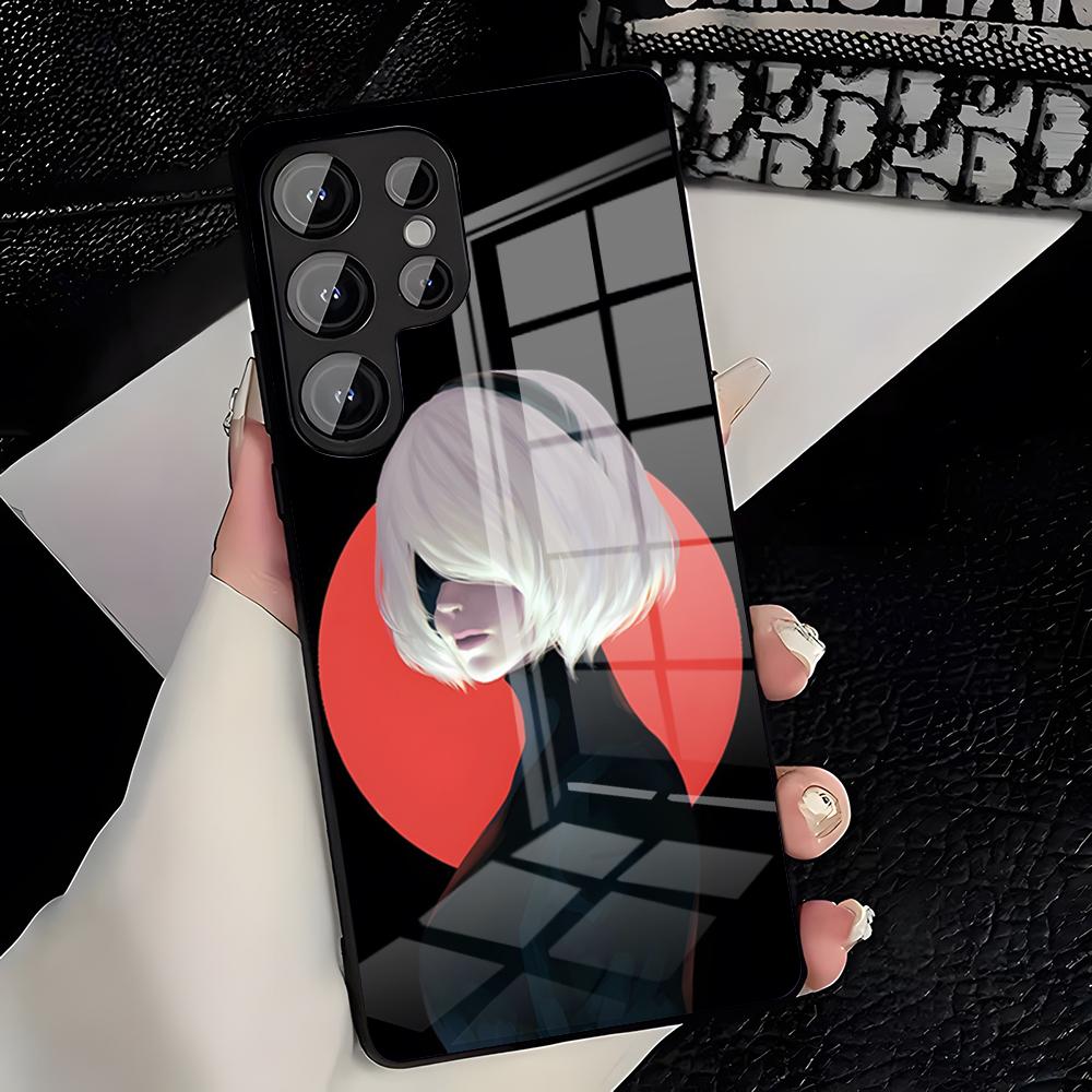 N-NieR Automata 2B Phone Case For Samsung S26 S25 Plus S20 S20 Plus S22 Ultra S23 FE S21 Plus S21 Ultra Glass Cover