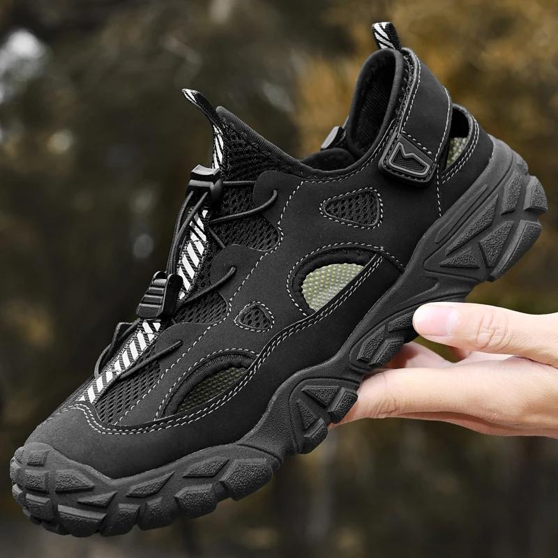 

Fashion Men s Breathable Mesh Sandals Lightweight Outdoor Sports Shoes with Non-Slip Sole Summer Beach Leisure Hollow Design for Comfort 38 чёрный
