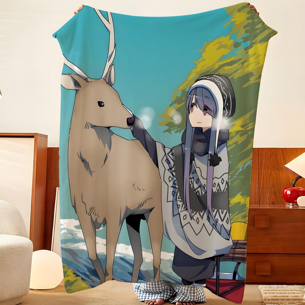 Anime L-Laid B-Back C-Camp Throw Flannel Throw Blanket, Lightweight Cozy, Durable Washable Cute Cool