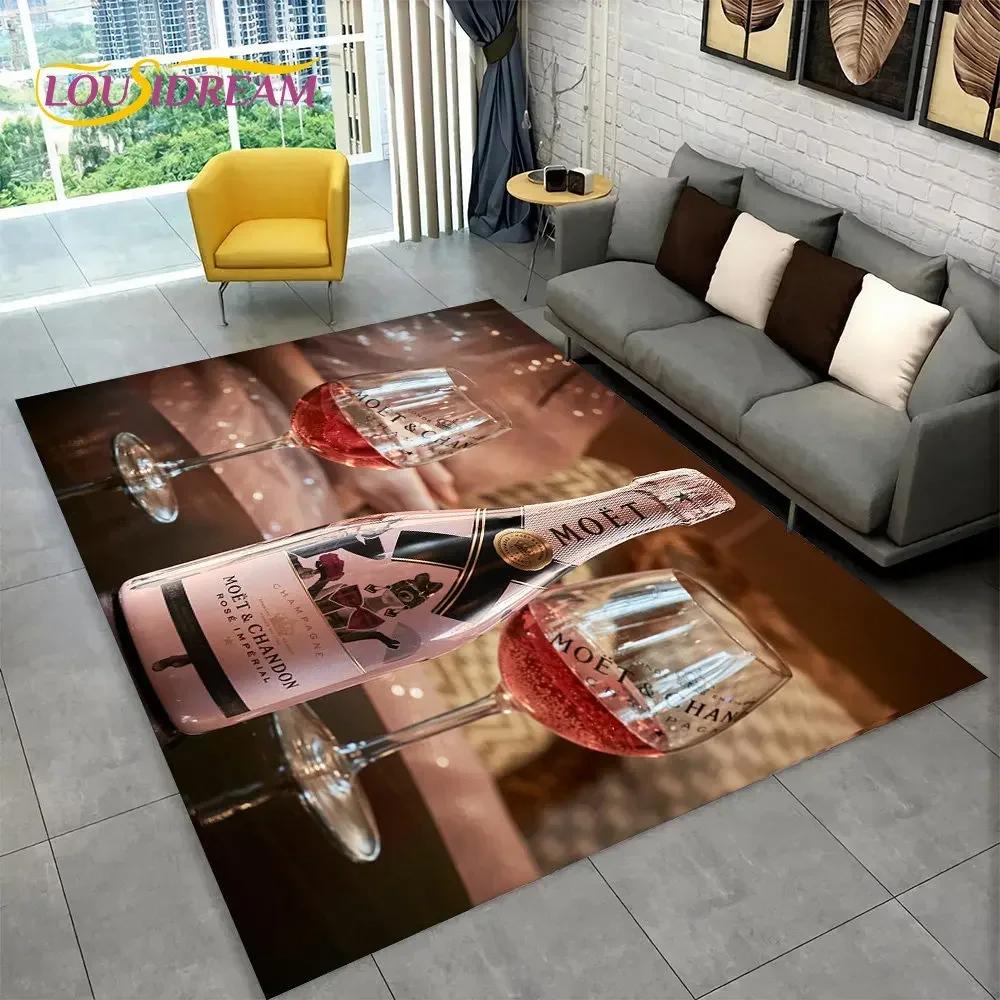 C-Champagne M-Moet & C-Chandon Teppich für Schlafzimmer Wohnzimmer Zuhause Sofa Dekoration, Kinderspiel Große Dekoration Bodenmatte Geschenk