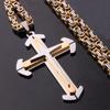 POMOiii Classic Triple Cross Titanium Stainless Steel Pendant Necklace with Chain for Men and Women