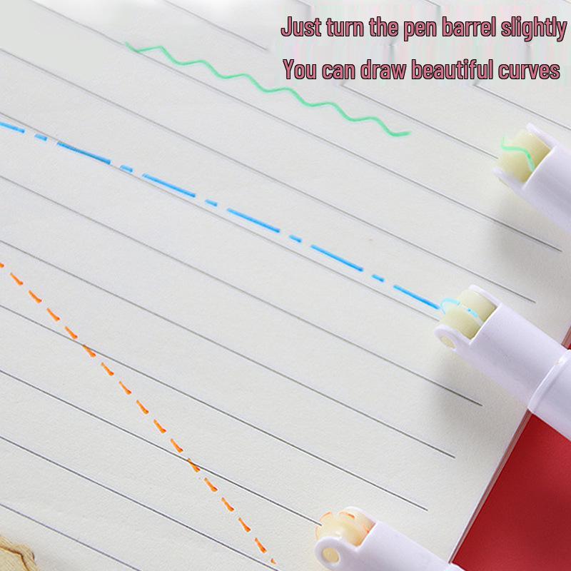 Creative 6-Color Wave Pattern Highlighter Journal Pens - DIY Outline and Curve Markers for Students