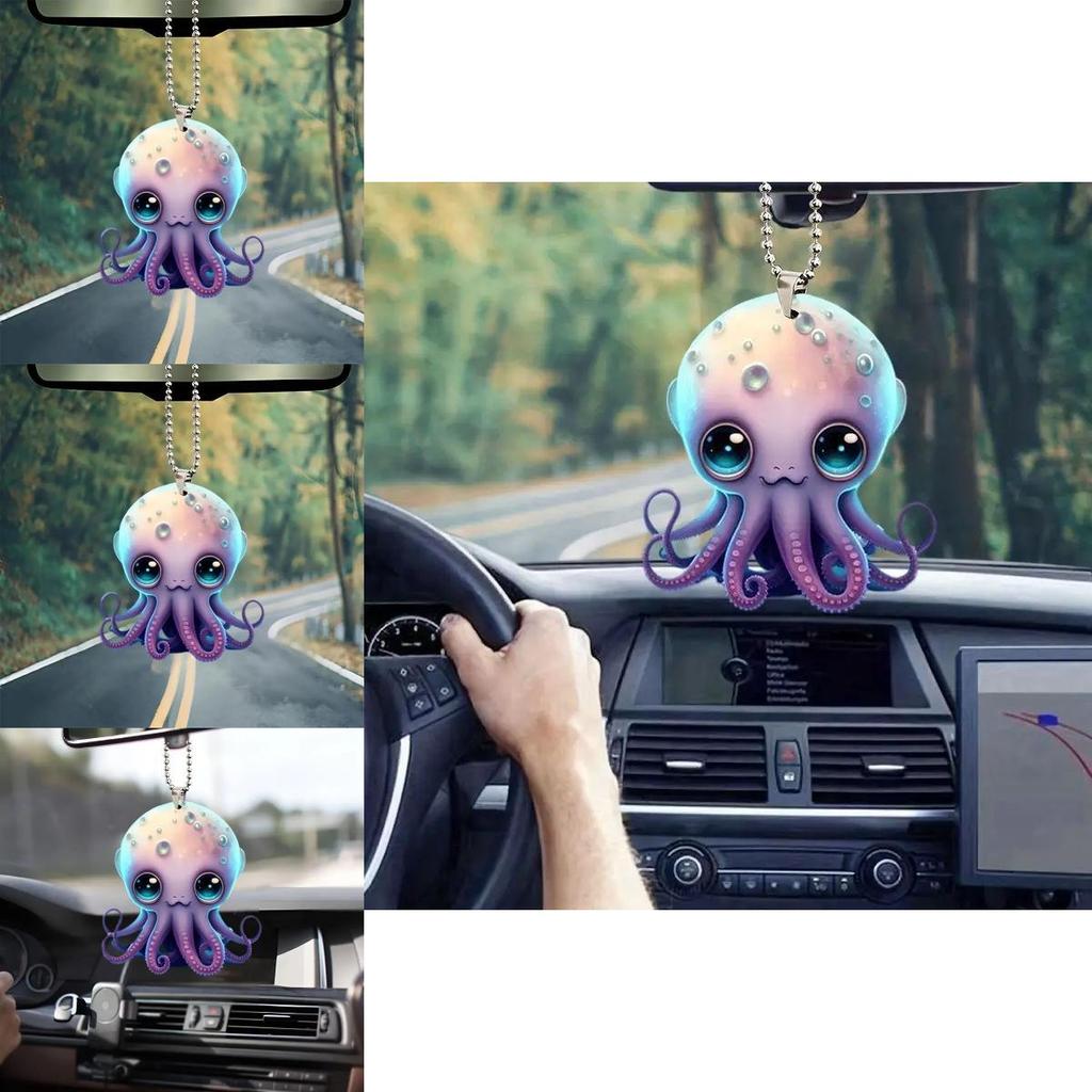 Cute Acrylic 2d Octopus Car Decoration Hanging Pendant For Christmas Tree Backpack Keychain