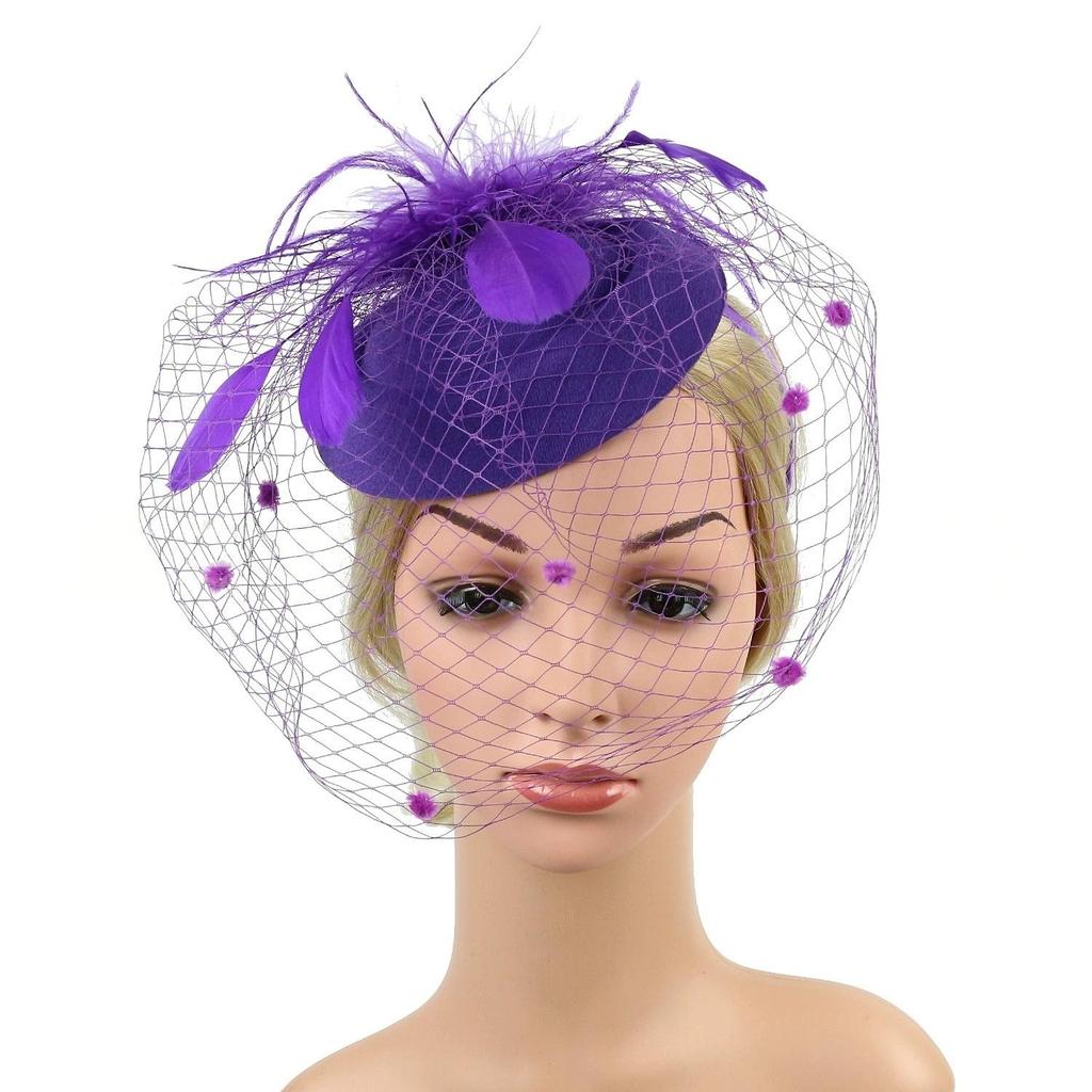 Bridal Wedding Veil Hair Accessories Sinamay Loop Veil Feather Fascinator Formal Hat Kentucky Derby Church Headpiece