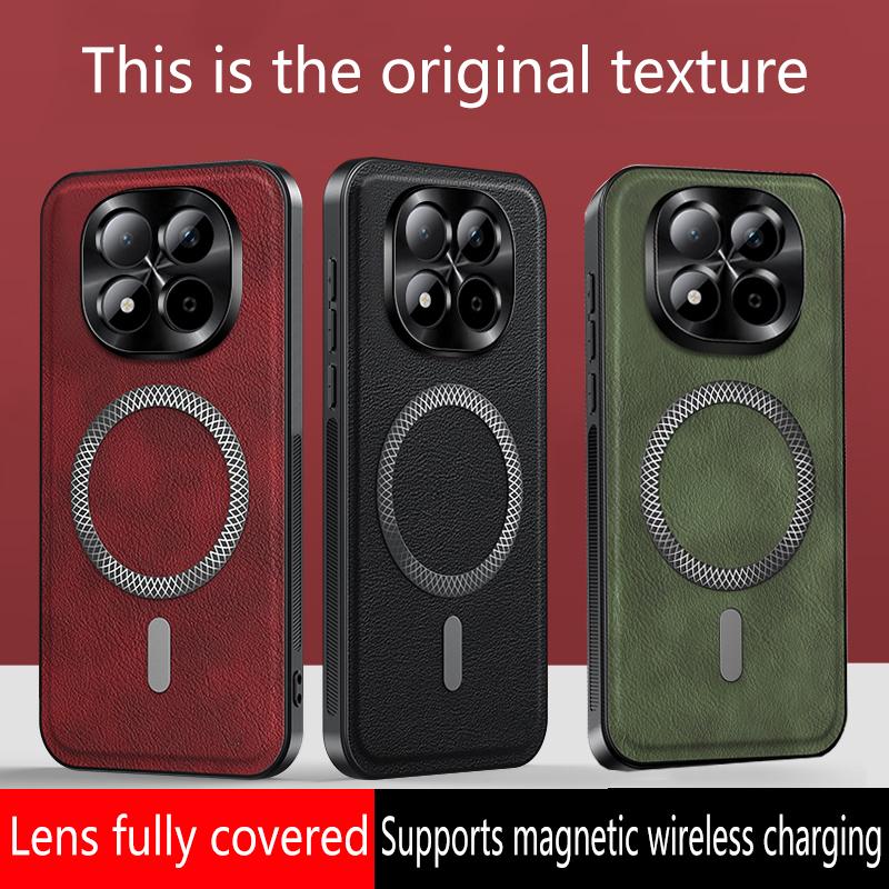 Luxury PU Leather Phone Case For Xiaomi Redmi Note 15 Pro+ 15 Pro Magsafe Magnetic Metal Ring Lens Protection Shockproof Cover