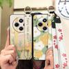 Silicone Soft case Phone Case For Redmi A4 5G Wrist Strap Ring Kickstand Flower Anti-dust Lanyard Phone Holder Durable