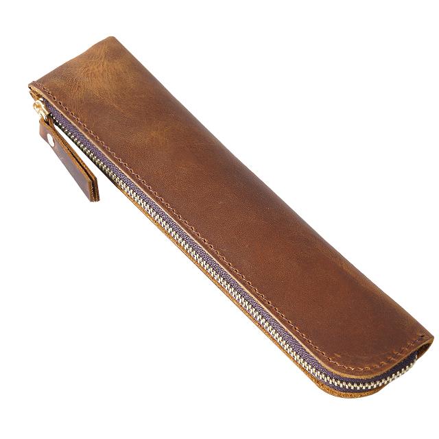 Portable Genuine Cowhide Pencil Case Retro Leather Pen Bag Storage Pouch for Pens Stationery Holder School Office Supplies