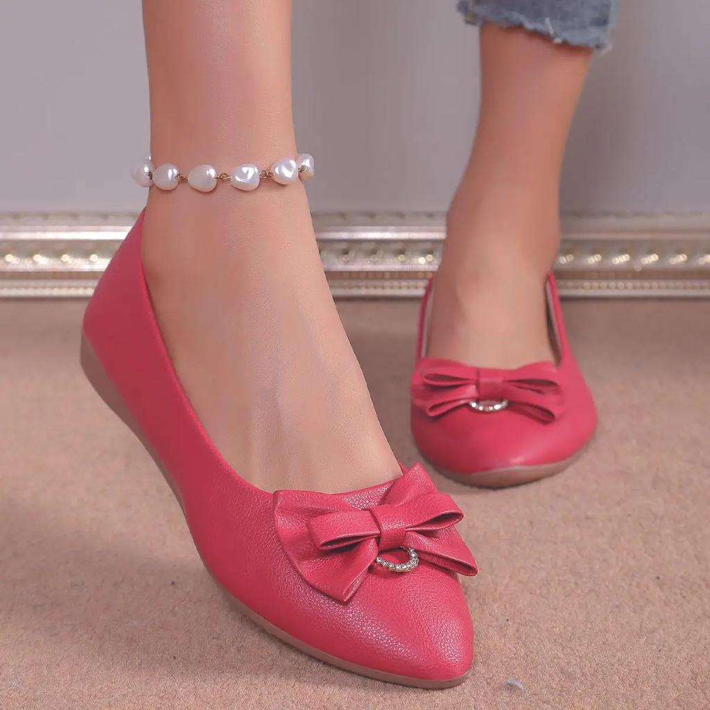 Fashion Slip-on Low Heel Elegant Woman Flats Formal Leather Casual With Bow Sale Chic Point Popular Luxury Brand Shoe 39 Shoes for Women