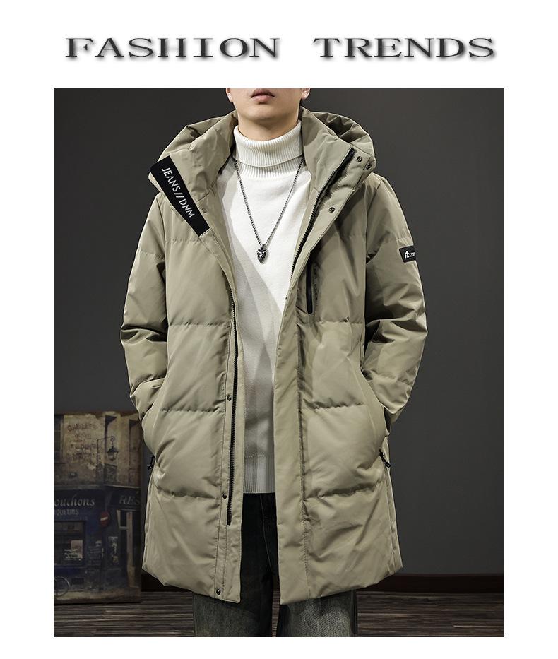 Men's 2025 Winter Hooded Down Jacket, 90% Duck Down, Mid-length, Warm H-Shaped Trendy Coat