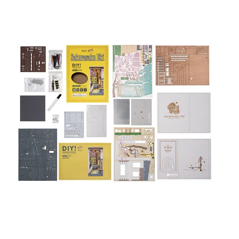 Tsukurundesu® 3D Wooden Puzzle Book Nook Series (Sakurasaku Station) with Japanese Instructions