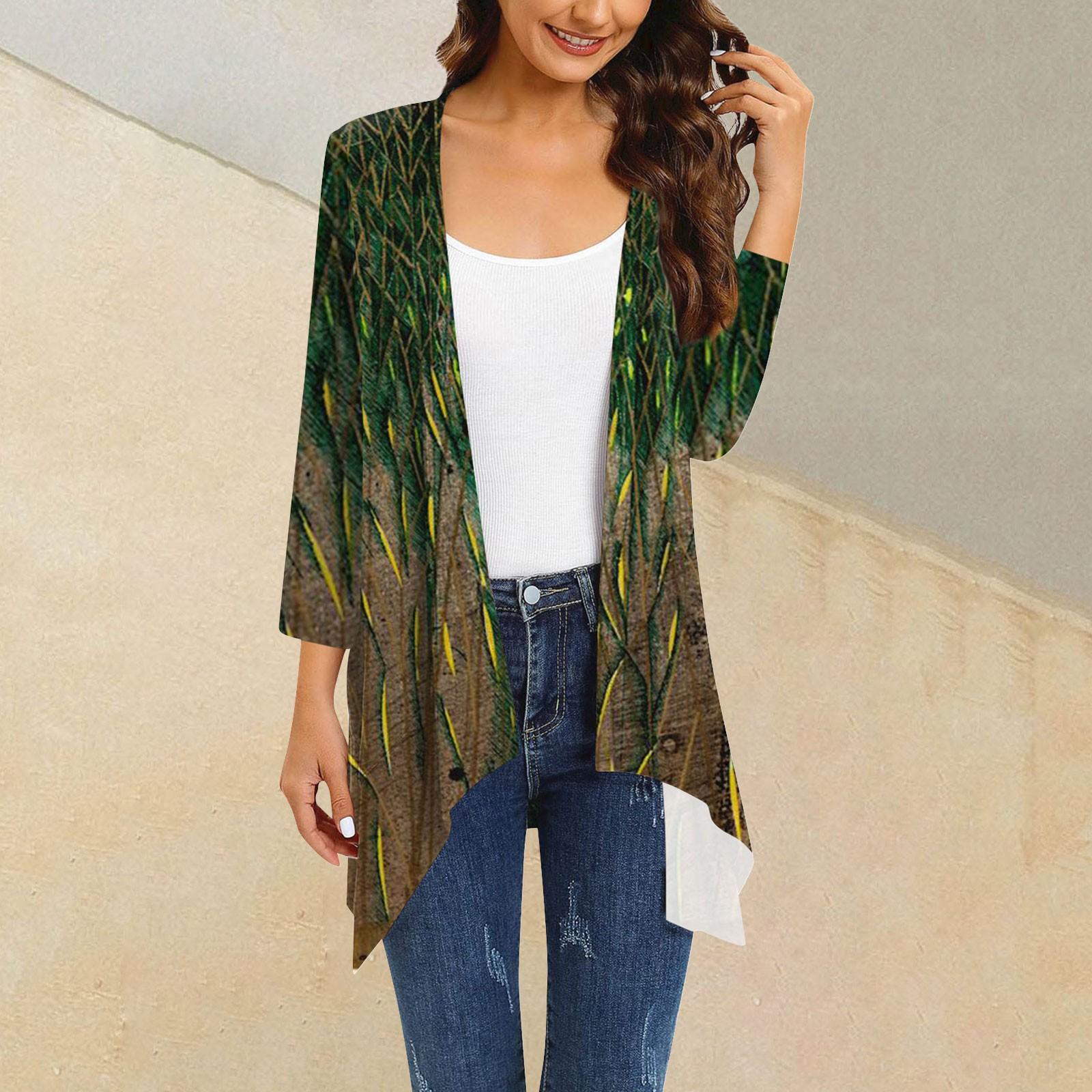 

Женский кардиган неправильной формы с принтом, рукавами три четверти и карманной курткой