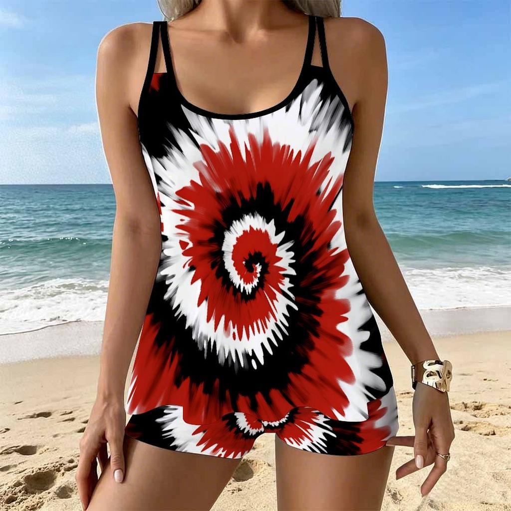 Women's Swimwear Tankini 2 Piece Swimsuit Tie Dye Crack Pattern Vacation Bathing Suits