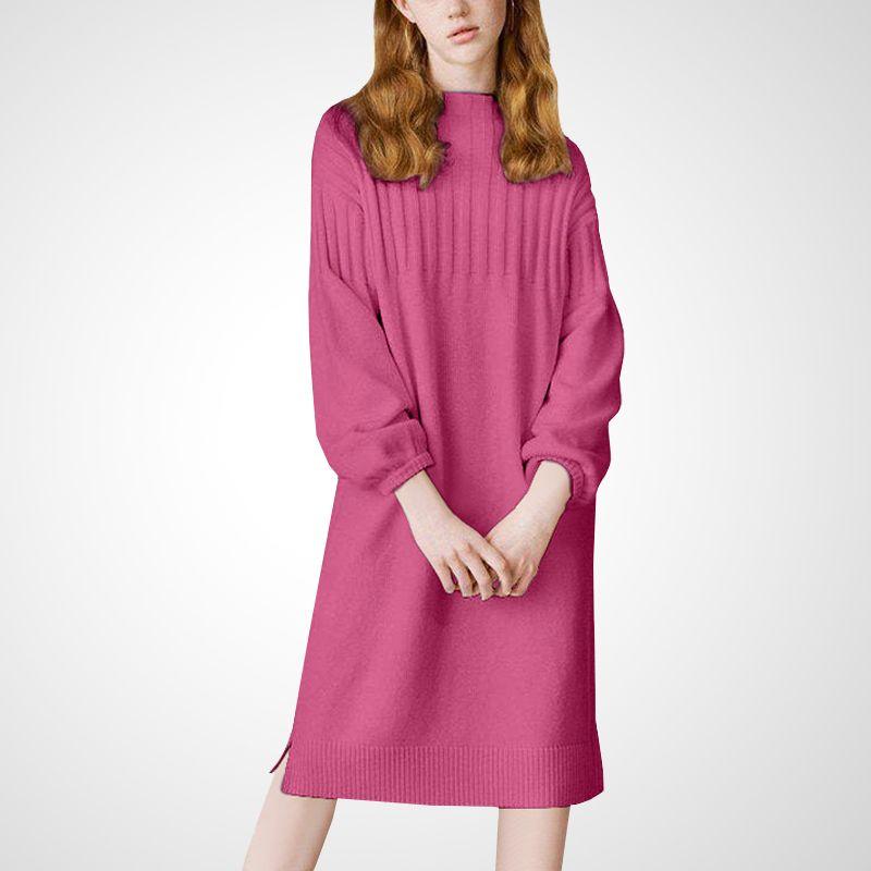 

Western Style Youthful-Looking Loose Belly-Covering Knitted Dress Rose Red S