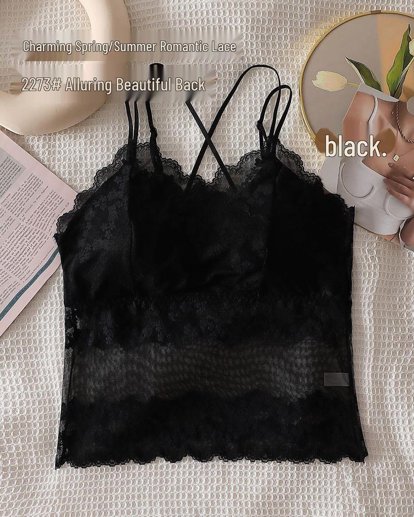 2026 Women's Lace Backless Camisole Bra Top - Soft, Wire-Free with Chest Pads, Ideal for Summer