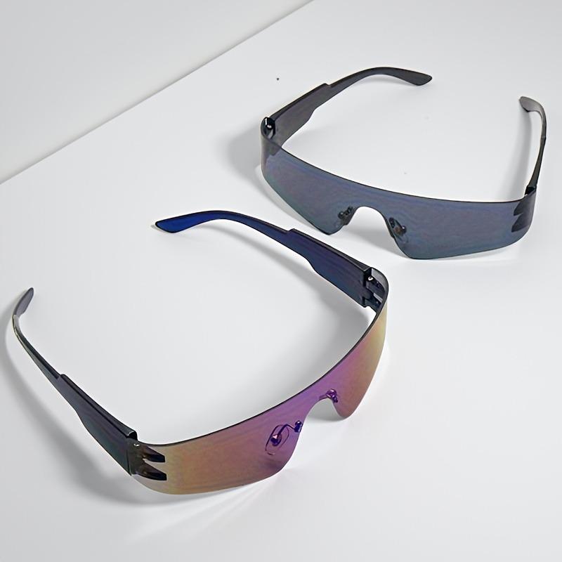 2pcs of Frameless Wrap-Around Glasses for Women Punk Style Futuristic Tint Y2K Flat Top Iridescent Fashion Glasses for Men