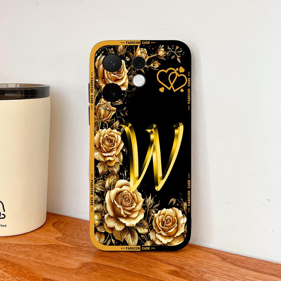 For Vivo V60 Lite 5G Phone Case Fashion Rose Letters Soft Liquid Silicone Housing For Vivo V 60 Camera Coverage Anti Drop Shell