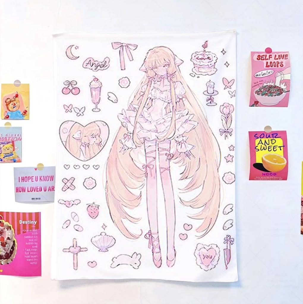 Angel Heart Xiao Ji Cosplay Peripheral Printed Tapestry Wall Cloth Cute Cartoon Wall Decoration Cute Cartoon Style Fantasy Backg