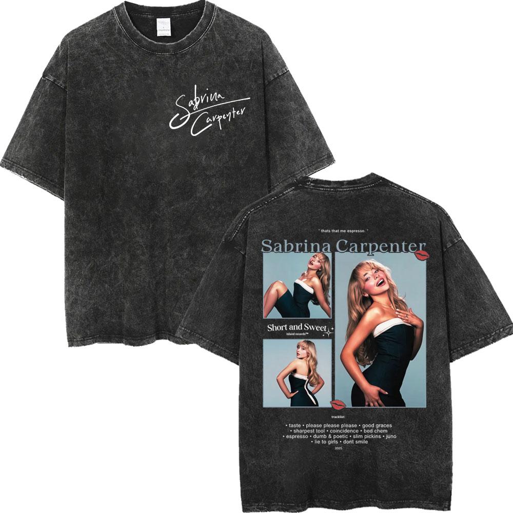 Sabrina Carpenter Album Poster Graphic T Shirt Men Women High Quality Vintage Washed Tshirt Summer Casual Loose Cotton Tshirts