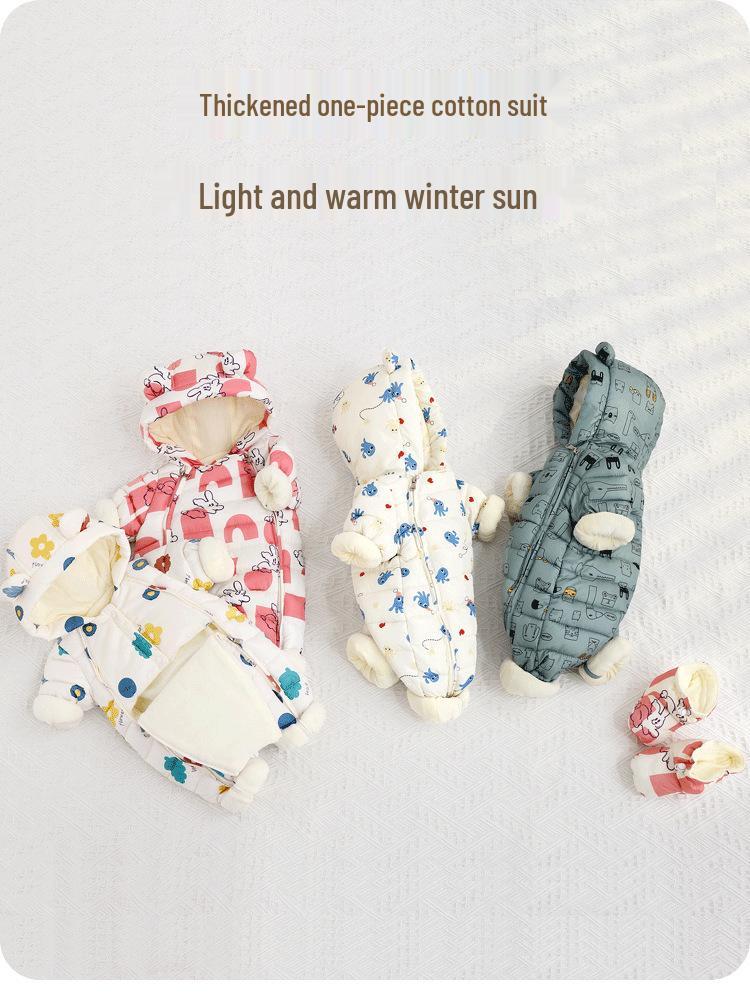 Kuscheliger Neugeborenen-Baumwoll-Einteiler - Dicke Herbst-Winter-Oberbekleidung für Ausflüge und Krabbeln