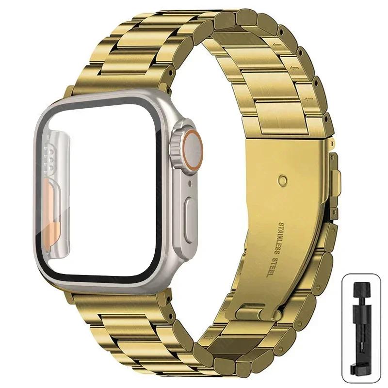 Armband i rostfritt stål + Ultrafodral för Apple Watch-band 10 42 mm 46 mm 44 mm 45 mm 41 mm 40 mm metallarmband för iwatch-serien 9 8 7 6 SE