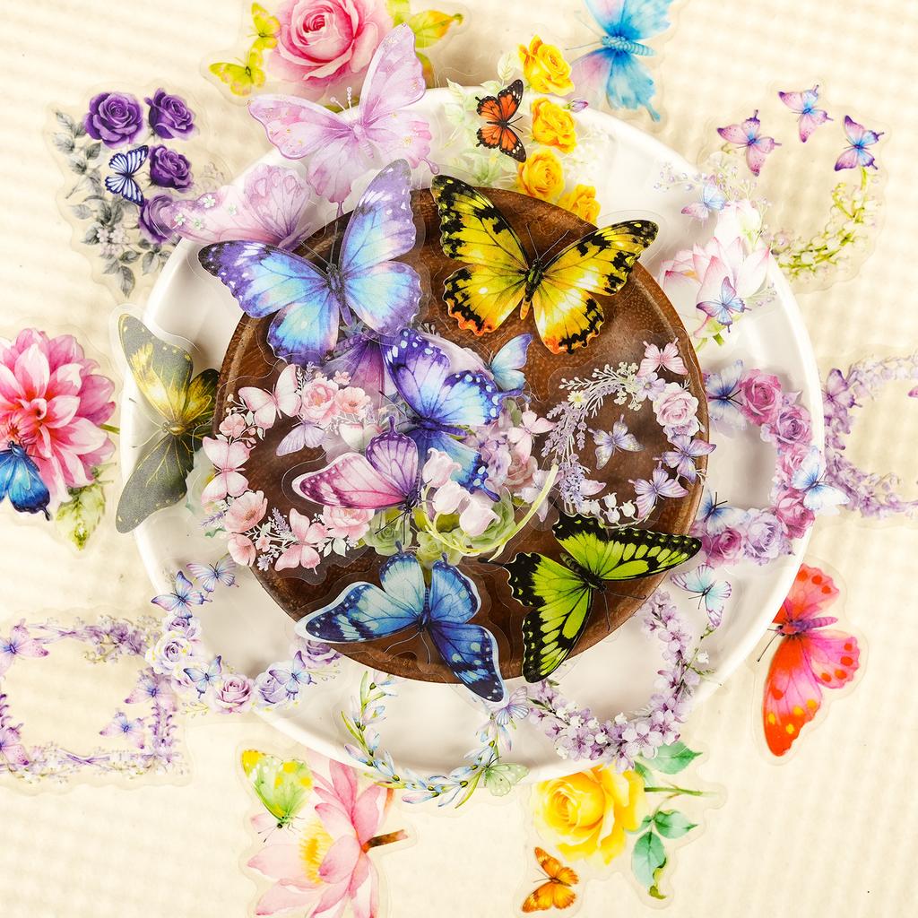 56 Butterfly Flower Transparent Pet Stickers Exquisite Dream Hand Account Diy Material Stickers