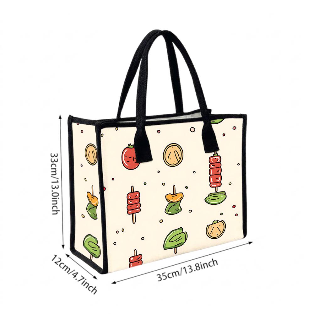 Cute Food Print Tote Bag Fashion Canvas Handbag Casual Daily Shoulder Bag for Shopping Outing